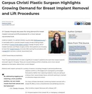 Cassidy Hinojosa, MD explains a recent growth in breast explants paired with lift surgery.